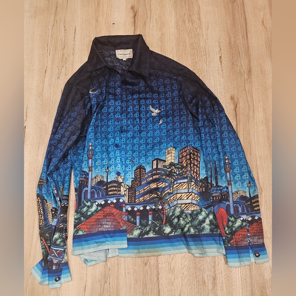 Casablanca The Night View Cuban Collar Silk Shirt XL
